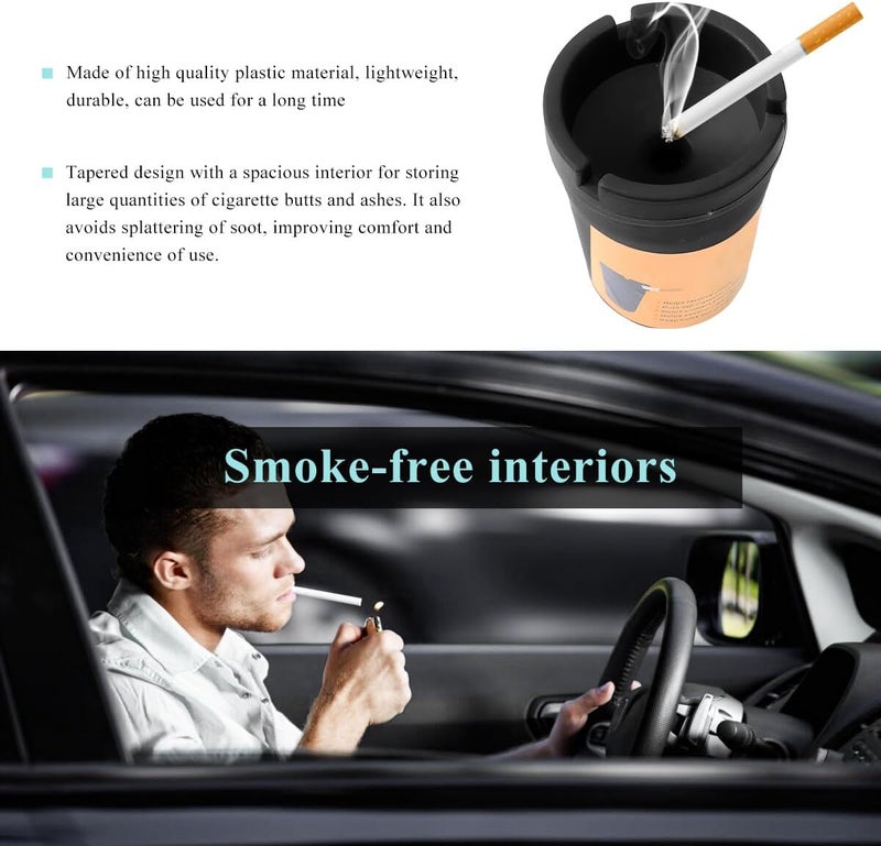 NYTKL Car Ashtray, Plastic Portable Smokeless Self-Extinguishing Vehicle Cigarette Trash Can Ash Tray, Universal Windproof Butt Bucket Ash Holder Organizer for Car Cup Holder (Black) - Image 3